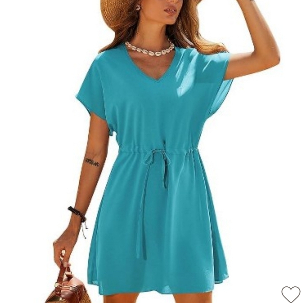 Brand New W Tags Cover Up /Summer Dress Women's Sz M Blue Flattering Fit Beach